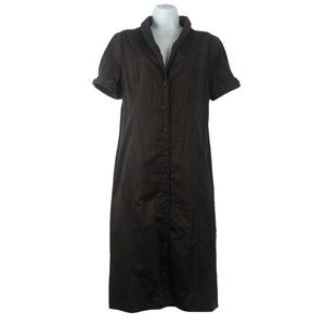H&M Brown Short Sleeve Button Down V-Neck Flare Dress Women's Size 14 EUR 44
